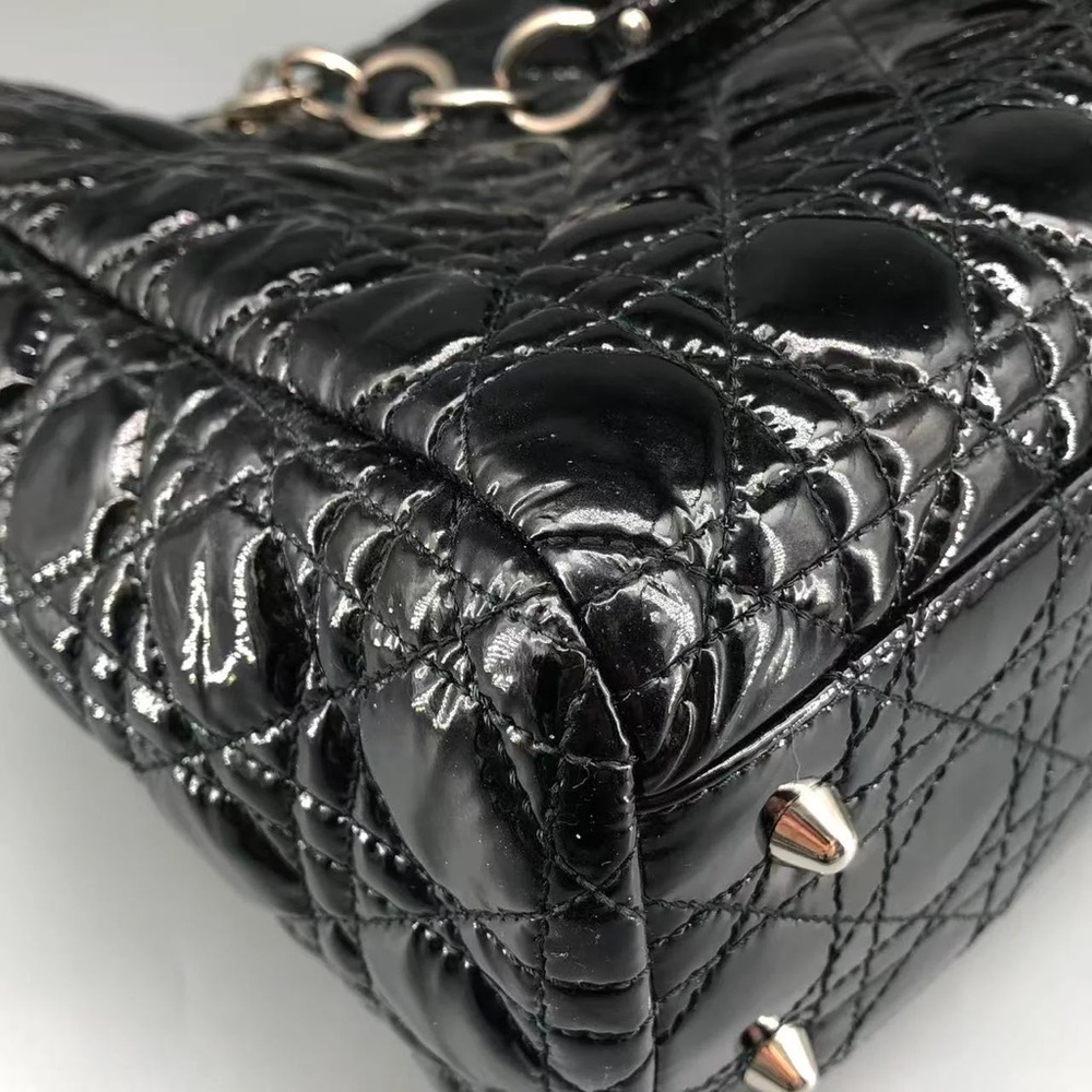 Dior 2012 Black Cannage Quilted Patent Leather Soft Medium Shopping Tote Bag - Picture 8 of 12